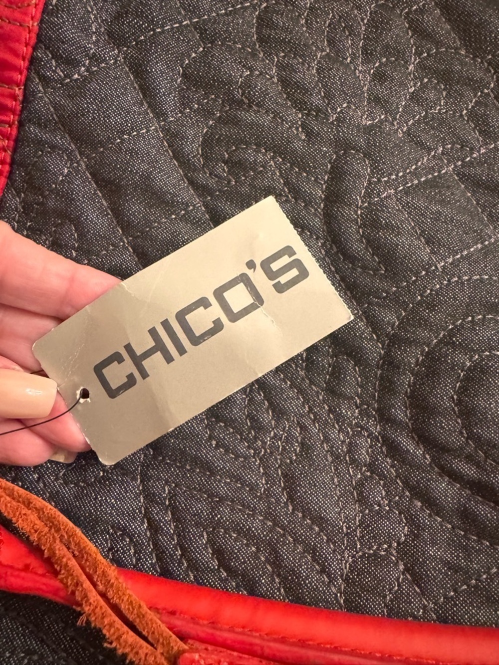 Chico's Denim Tote with Red Handles with Tassel - Picture 10 of 10